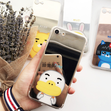 韩国可爱卡通情侣iPhone7镜面手机壳苹果7plus全包挂绳支架保护套