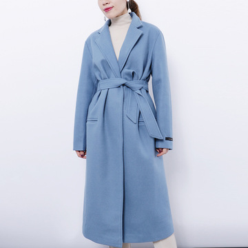 韩国秋冬新款复古气质大翻领系带中长款加厚羊绒呢子大衣外套女潮