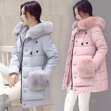 2016新款女装棉衣 韩版宽松显瘦大毛领中长款冬季棉衣外套