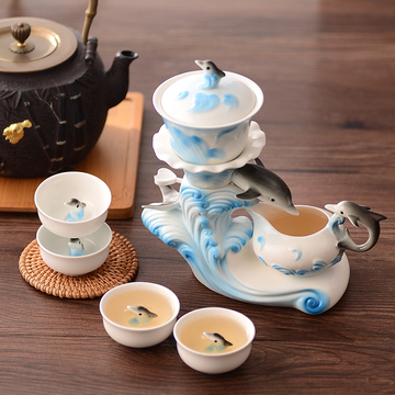 创意陶瓷茶具套装特价家用套装海豚泡茶器半自动茶具高档送礼礼品