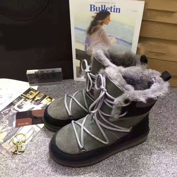 2016韩版冬季新款羊皮毛一体雪地靴绑带保暖防水防滑平底短靴女潮