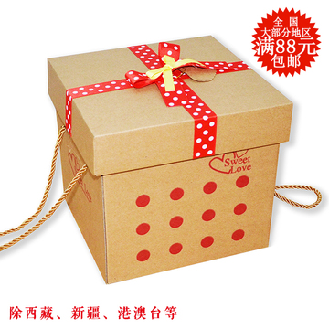 正方形节日礼品天地盖水果礼品盒牛皮纸盒子手提包装盒大号包邮