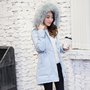 2016冬季新款韩版修身显瘦孕妇大码貉子大毛领连帽中长款羽绒服女