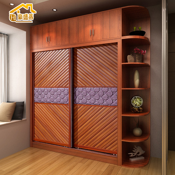现代推拉移门宜家板式衣柜 整体两趟门非实木大衣橱 组装卧室家具