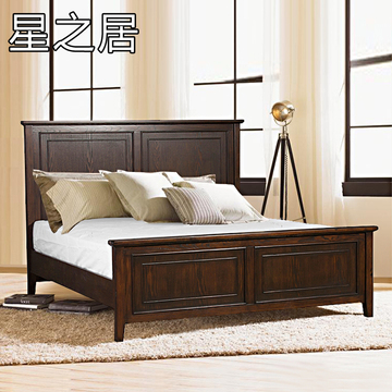 美式乡村实木床1.8米/1.5米双人床高靠背大床复古卧室家具CH02