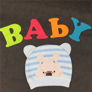 无骨缝可爱纯棉新生儿宝宝单层胎帽维尼熊薄款0-6个月套头帽包邮