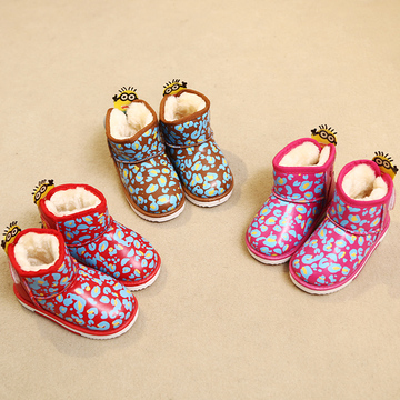 女童靴子2015冬季新款棉鞋儿童雪地靴短靴宝宝鞋橡胶棕色人造革