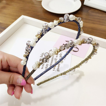 韩国高档珍珠水钻纤细百搭气质发箍头箍发卡公主范发饰头饰A0003