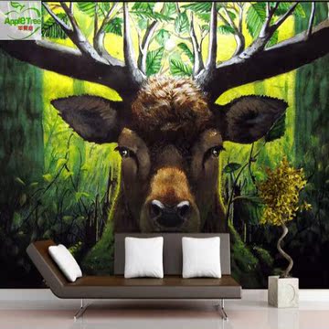 高清复古麋鹿主题无缝定制个性墙纸壁画布酒吧别墅网吧饭店背景墙