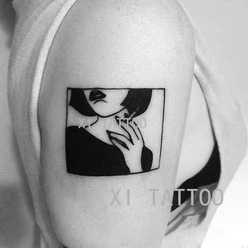 XI TATTOO 创意暗黑系抽烟女 男女纹身贴防水刺青韩国花臂纹身贴