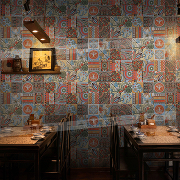 印第安唐卡拼花仿古花片地板砖客厅厨卫卧室陶瓷背景墙小花砖300