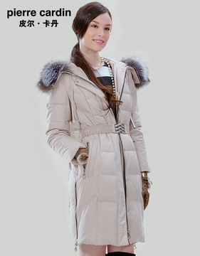 Pierre Cardin/皮尔卡丹2015冬季新品羽绒服女中长款韩版毛领外套
