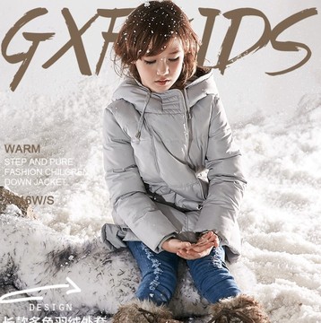 GXF专柜正品女童冬装中长款时尚保暖韩版休闲纯色儿童羽绒服外套