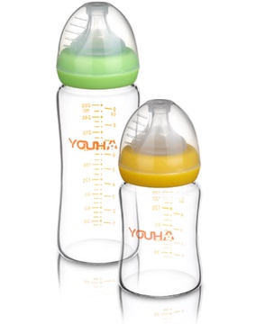 优合婴儿玻璃奶瓶母乳实感宽口新生儿奶瓶正品胀气防摔宝宝母婴用
