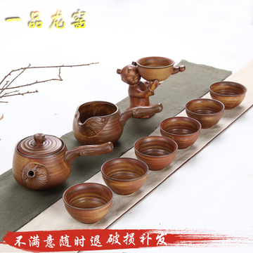 景德镇粗陶茶具套装复古日式功夫茶具套装办公室整套陶瓷6人家用