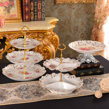 欧式果盘套装陶瓷三层水果盘创意蛋糕架下午茶点心盘客厅串盘摆件