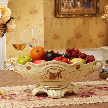 欧式陶瓷果盘客厅茶几餐桌超大号果碗家居摆件奢华工艺品装饰果篓