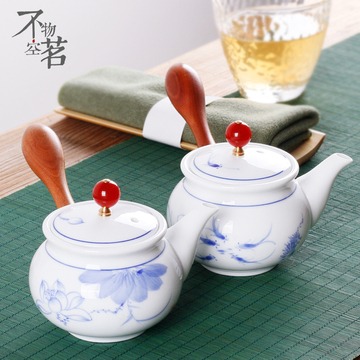 不物 茶壶陶瓷功夫茶具家用青花手绘侧把壶茶壶 精品白瓷茶壶包邮