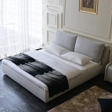 北欧布艺床简约现代小户型卧室主卧双人床布床1.8米气动储物婚床