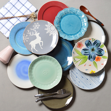 特价包邮 8英寸盘子浮雕瓷盘 艺术个性陶瓷盘子 家庭用平盘饭菜盘
