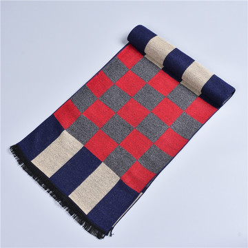 秋冬季韩版羊绒格子拼色加厚围巾两用商务男士年轻人羊毛围脖礼盒