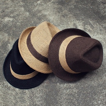 韩版亚麻沙滩休闲帽子 夏天女士草帽 复古黑色礼帽英伦爵士帽潮女
