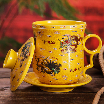 带盖过滤水杯四件套陶瓷泡茶杯 中国风高档茶具送物景德镇陶瓷茶