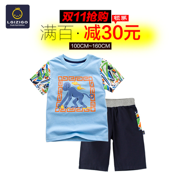 2016新款男童中大童夏季套装3-15岁运动韩版短袖T恤两件套休闲潮